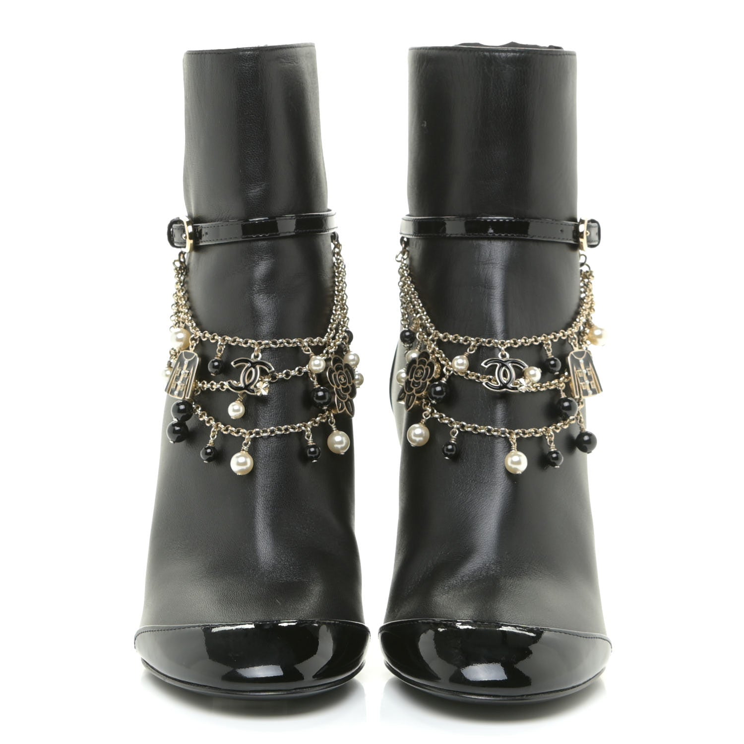 Chanel Lambskin Patent Calfskin Ankle Boots 37 Black 2 of 13