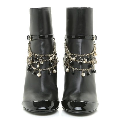 Chanel Lambskin Patent Calfskin Ankle Boots 37 Black 2 of 13
