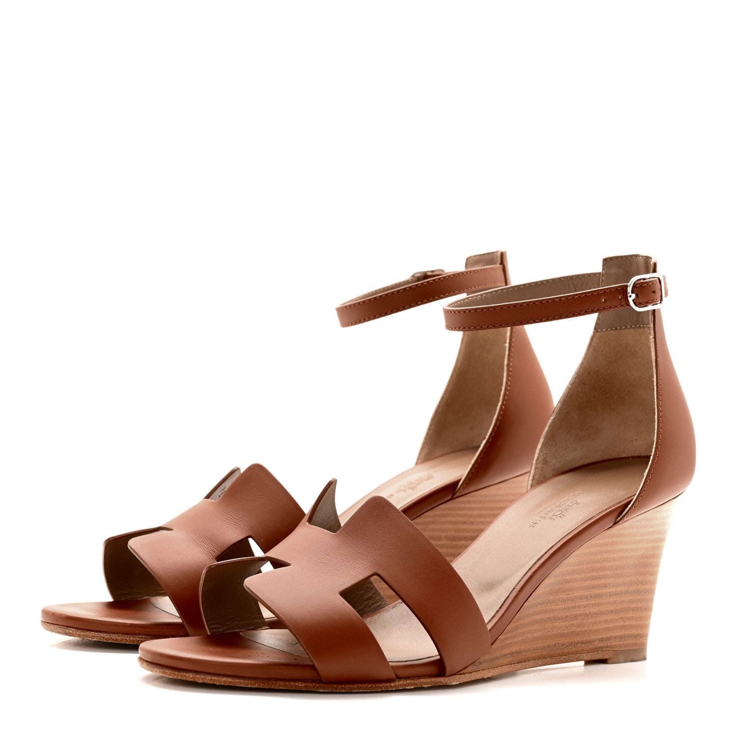 Hermes Calfskin Legend Wedge Sandals 38.5 Gold 3 of 18