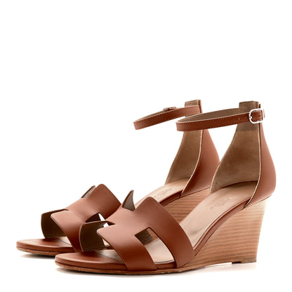Hermes Calfskin Legend Wedge Sandals 38.5 Gold 3 of 18