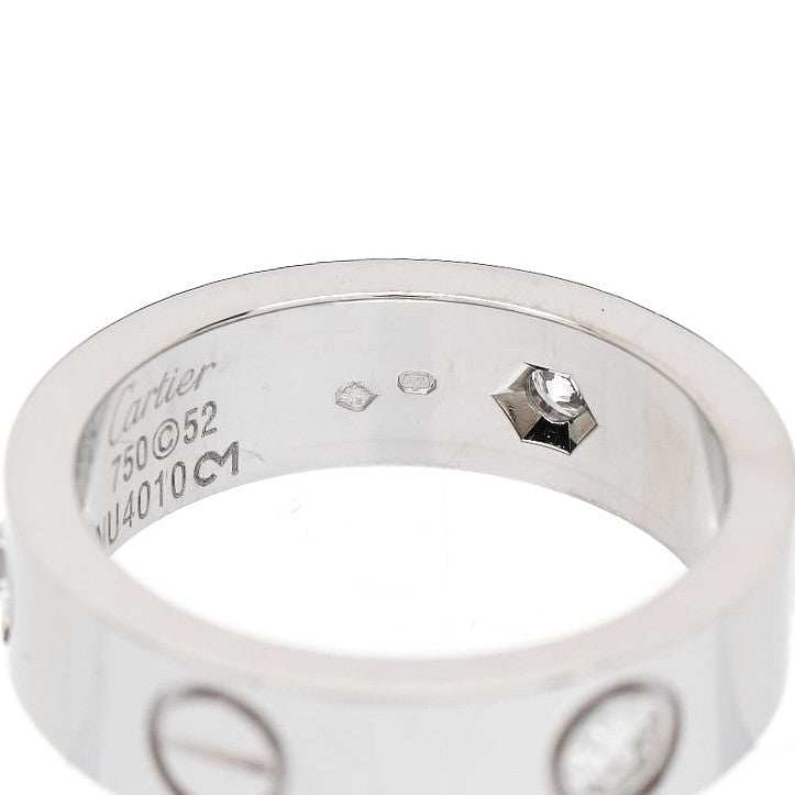 18K White Gold 3 Diamond 5.5mm LOVE Ring 52 6