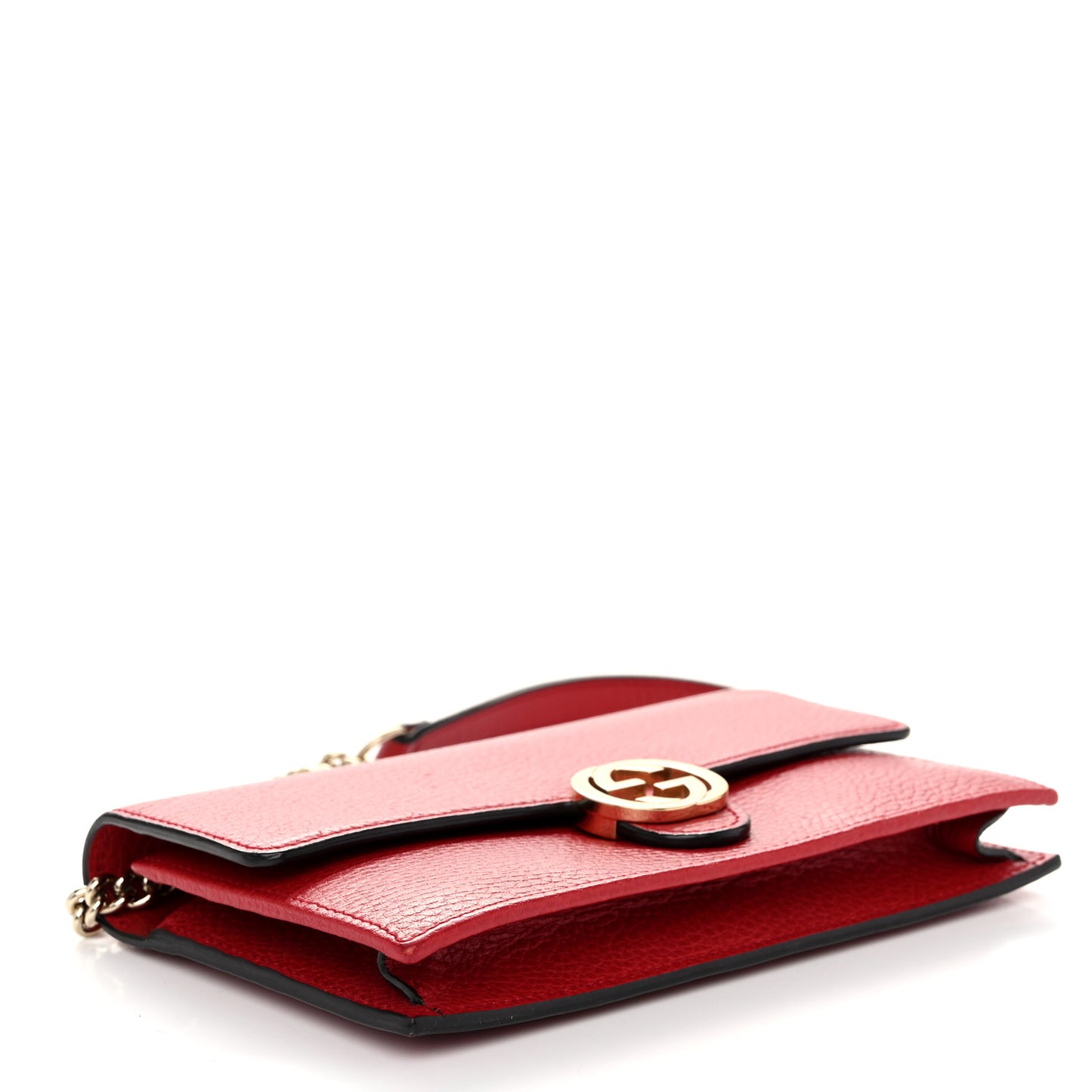 Dollar Calfskin Interlocking G Chain Wallet Red