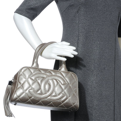 Chanel Caviar Quilted Small Bowler w Tassel Silver 2 of 7