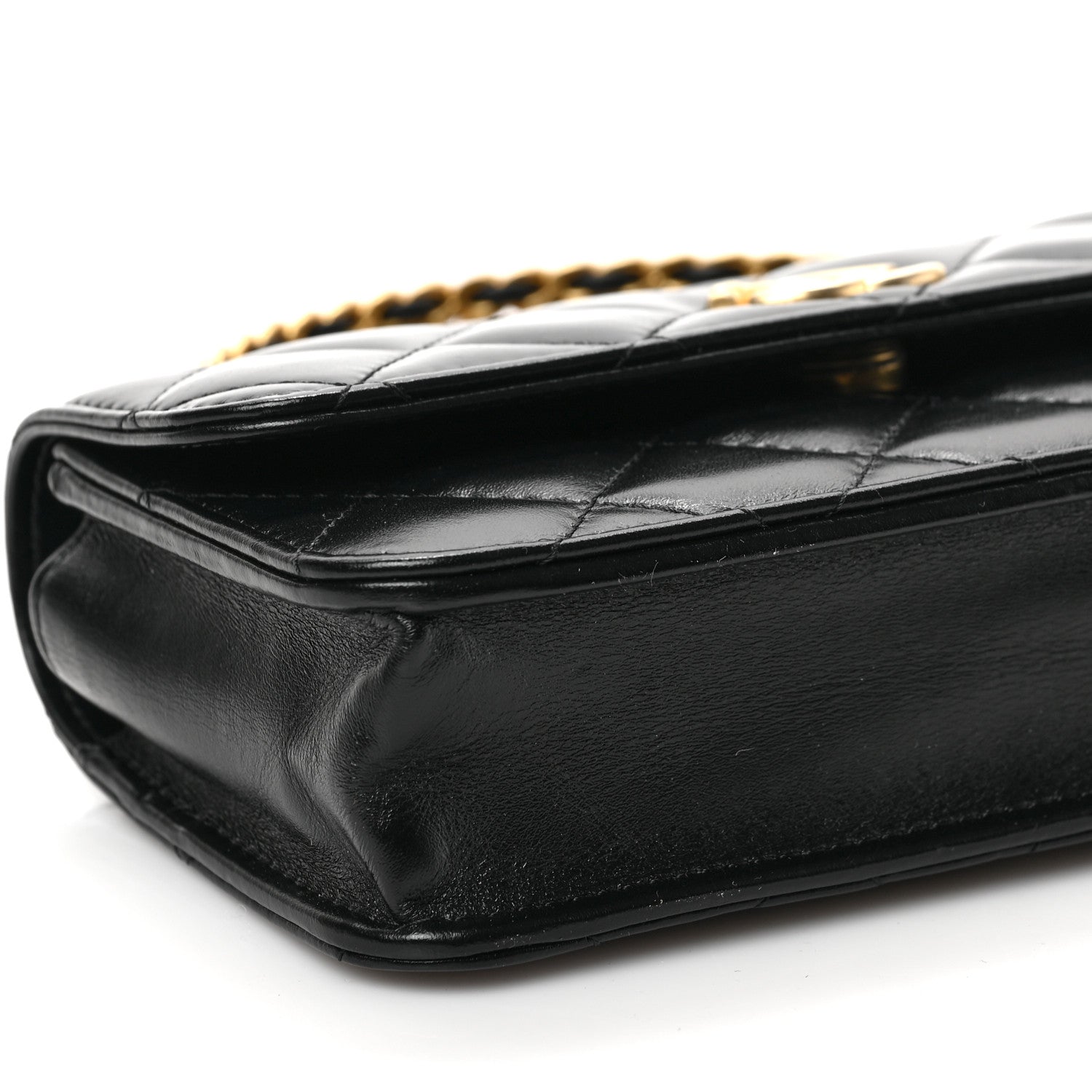 Chanel Shiny Calfskin Quilted Top Handle Flap Phone Holder With Chain Black 9 of 11