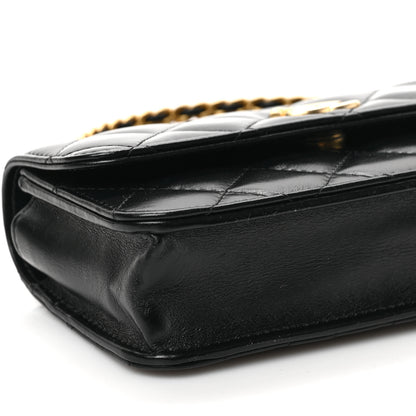 Chanel Shiny Calfskin Quilted Top Handle Flap Phone Holder With Chain Black 9 of 11