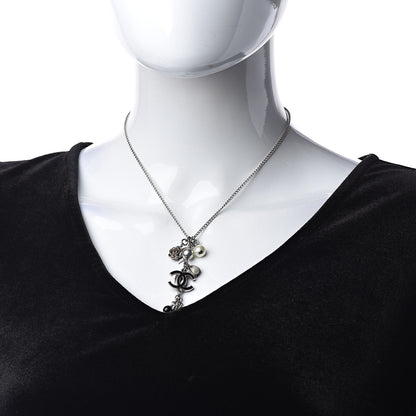 Chanel Enamel Bead Pearl Charms CC Drop Necklace Silver 2 of 5