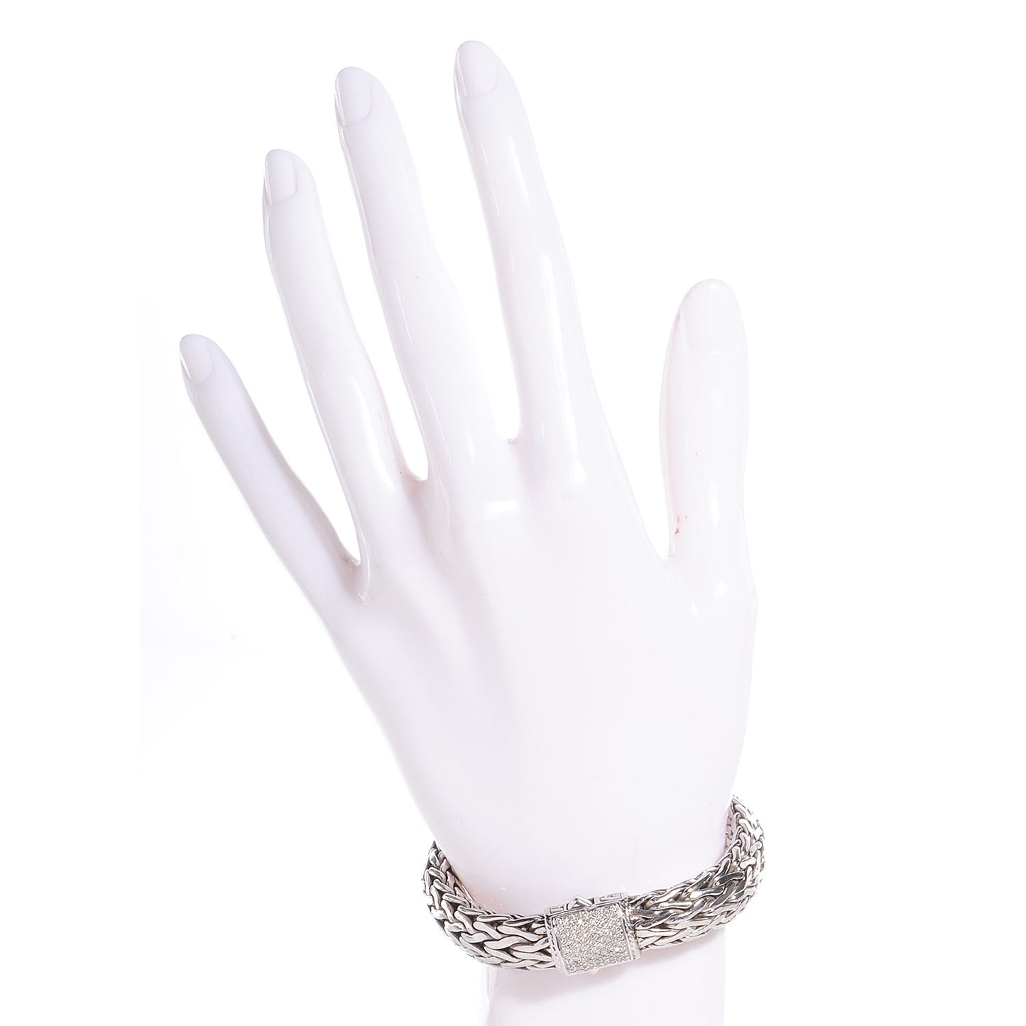 JOHN HARDY Sterling Silver Pave Diamonds Classic Chain Clasp Bracelet Medium