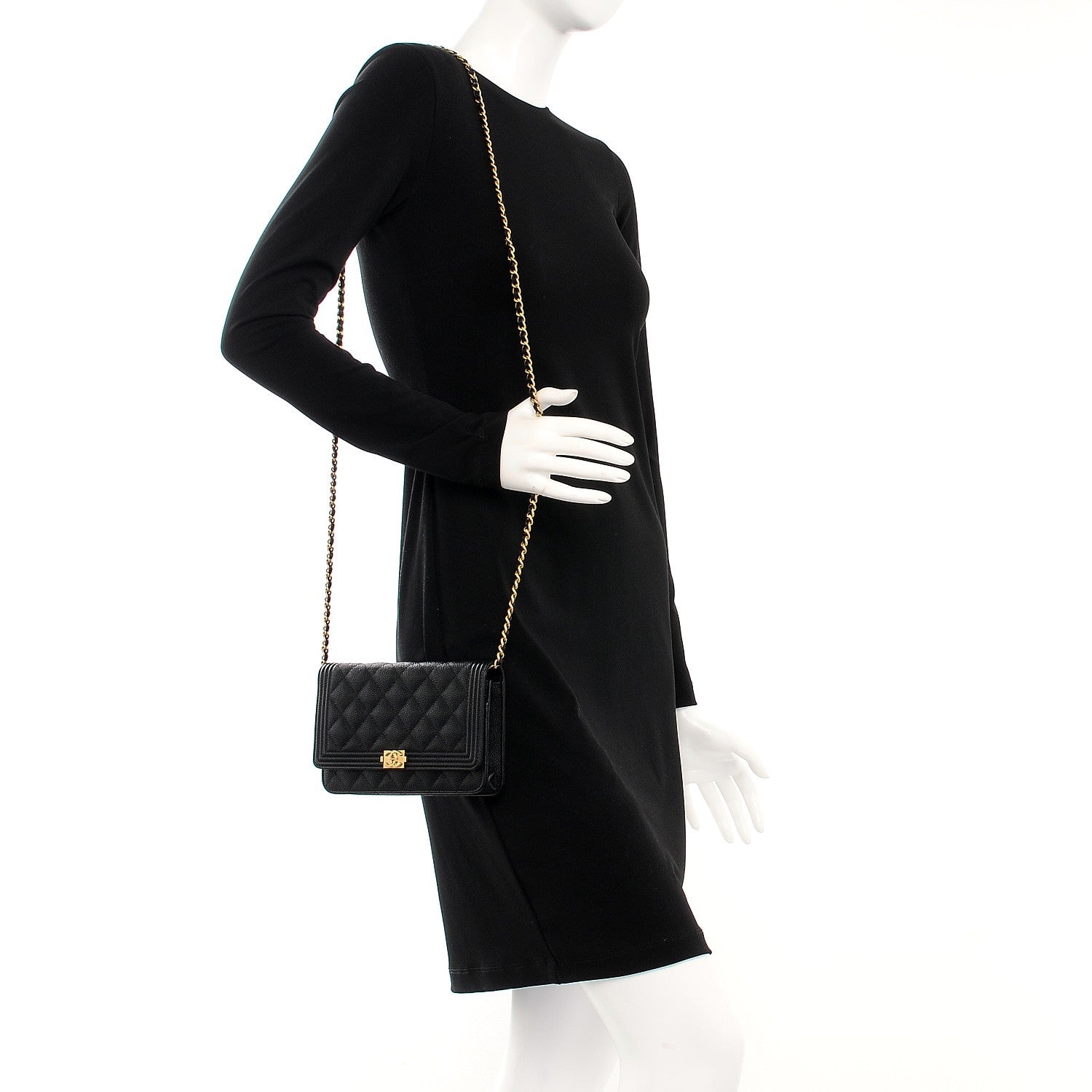 Chanel Caviar Quilted Boy Wallet On Chain WOC Black 2 of 8
