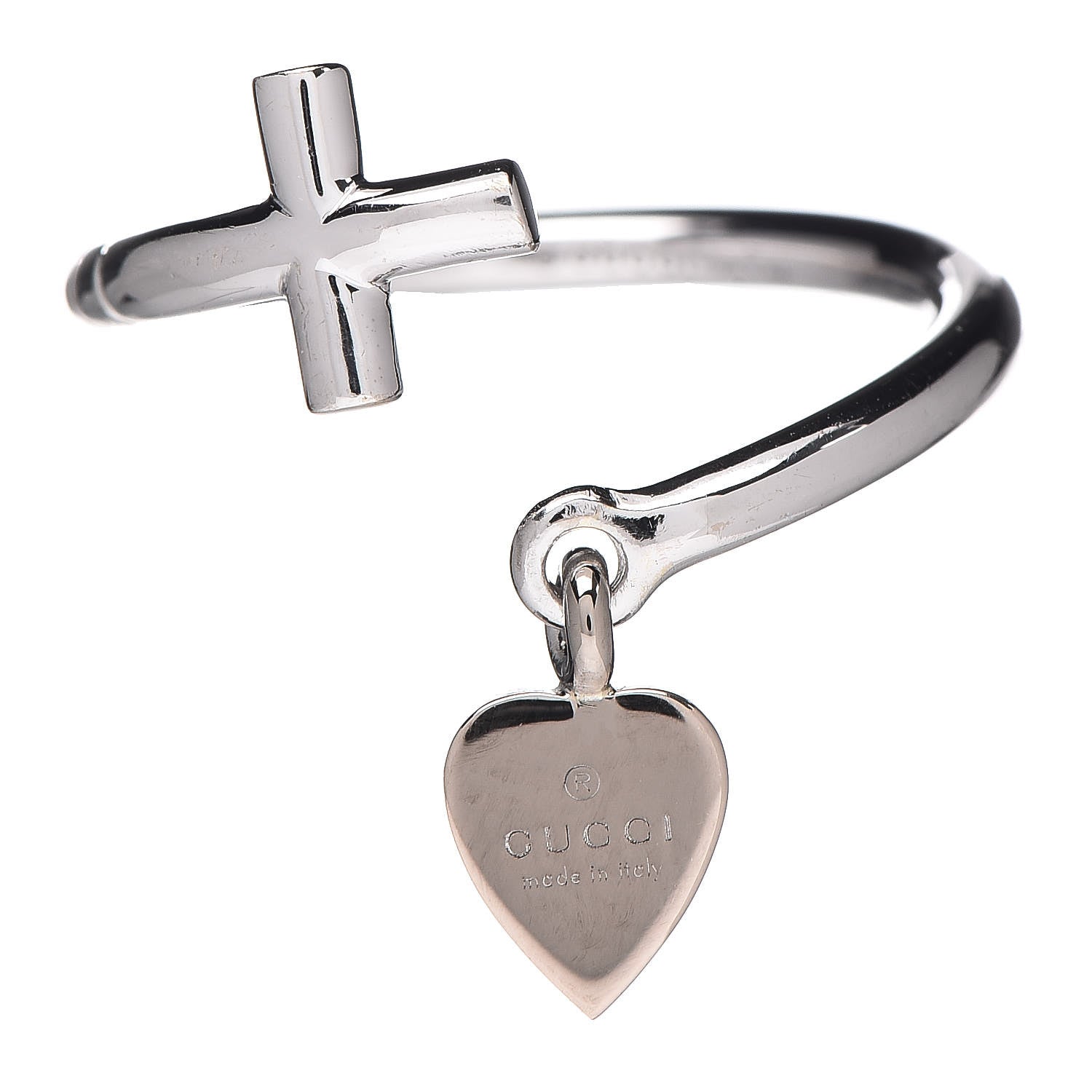 Gucci 18K White Gold Cross and Heart Ring 52 6 1 of 6