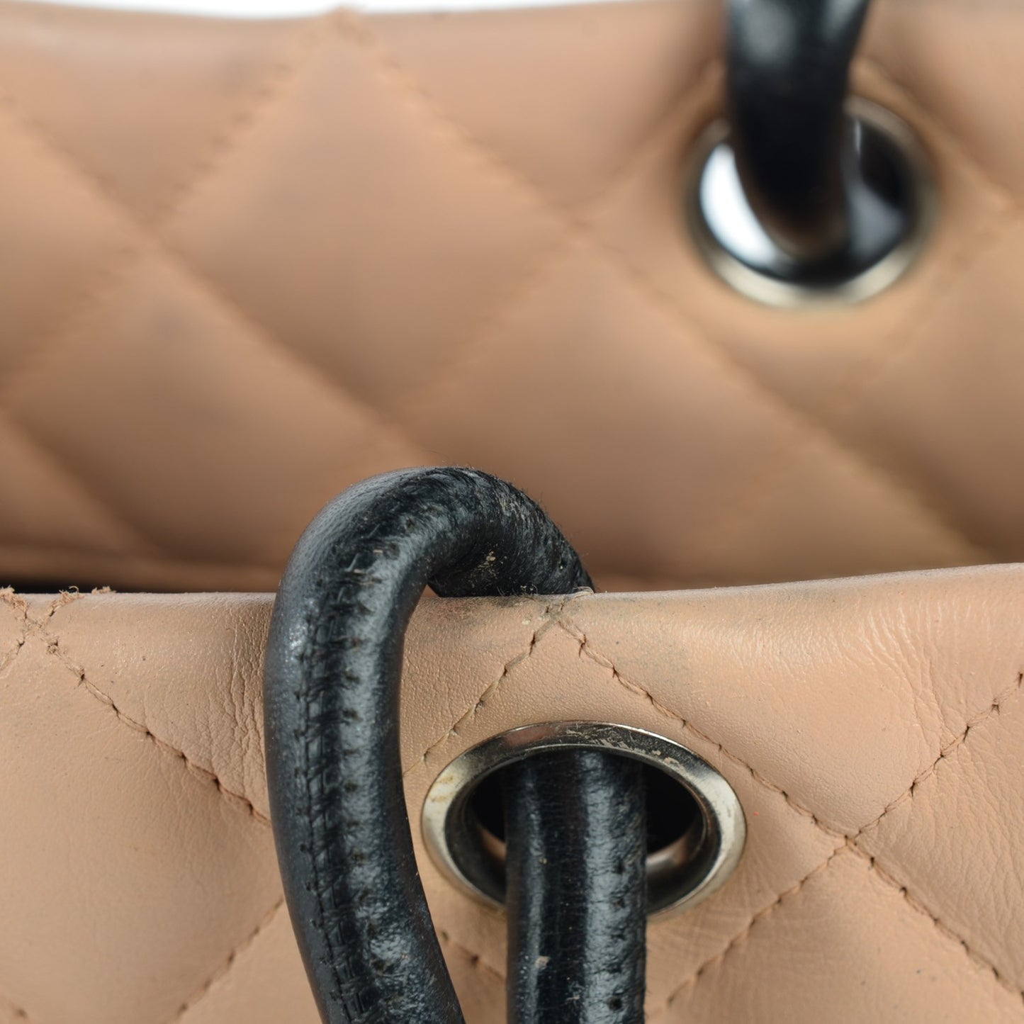 Calfskin Quilted Large Cambon Tote Beige Black