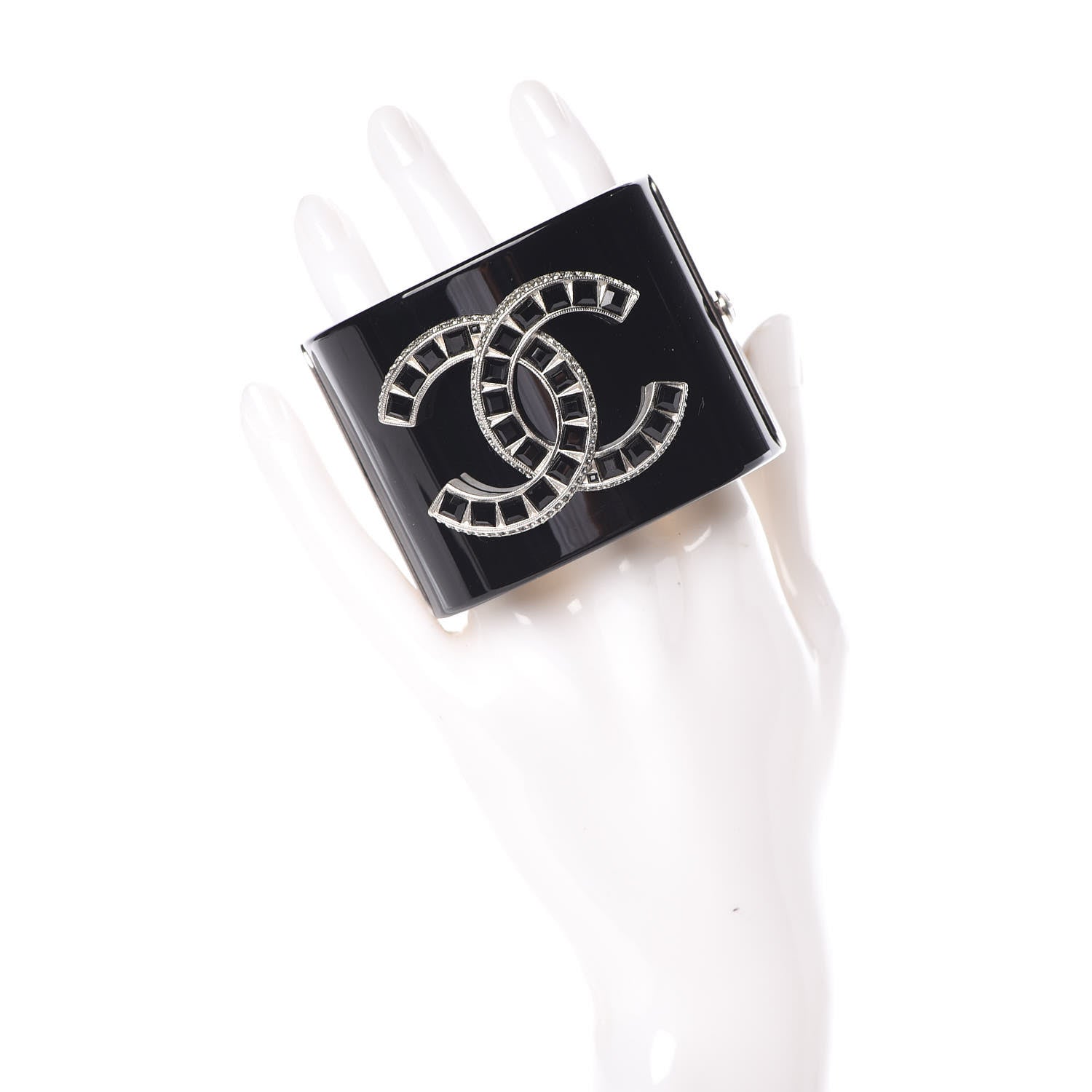 Chanel Resin Baguette Crystal CC Cuff Black 2 of 4