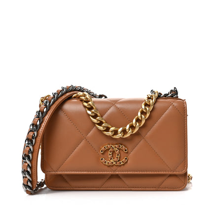 Chanel Lambskin Quilted Chanel 19 Wallet On Chain WOC Brown 1 of 9