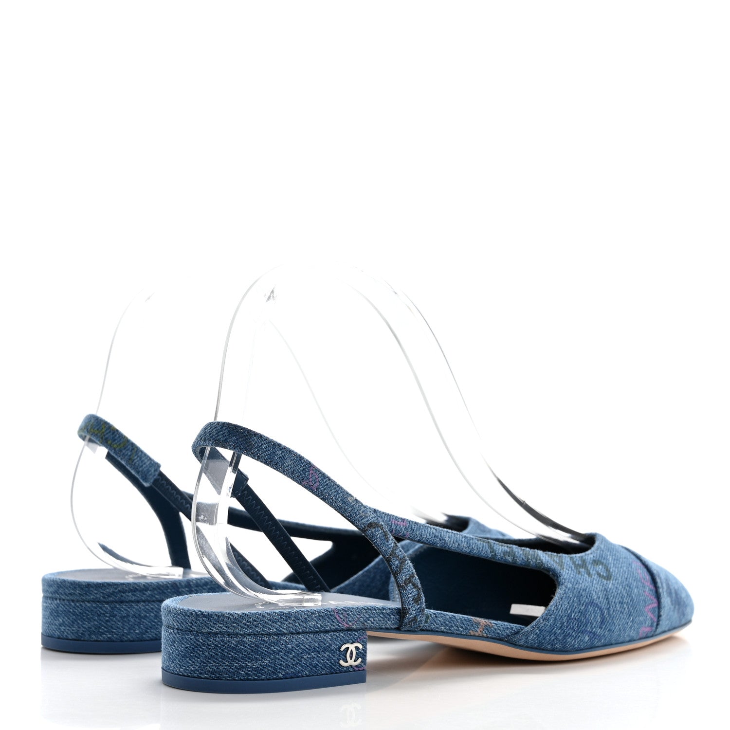 Chanel Denim Cap Toe CC Slingback Flats 39 Light Blue Multicolor 4 of 10
