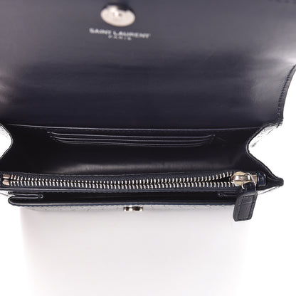 Saint Laurent Calfskin Crocodile Embossed Monogram Sunset Chain Wallet Navy 5 of 10
