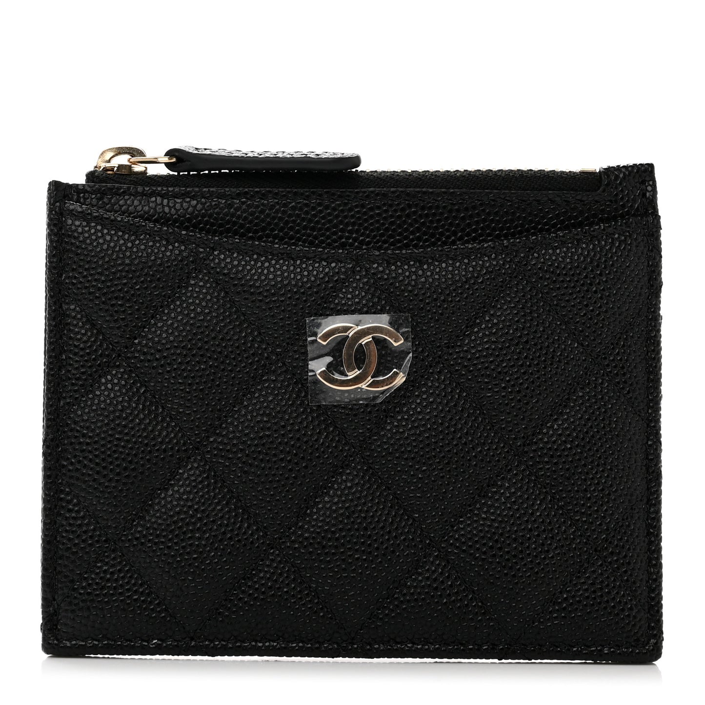 Caviar Quilted CC Zip Card Holder Black