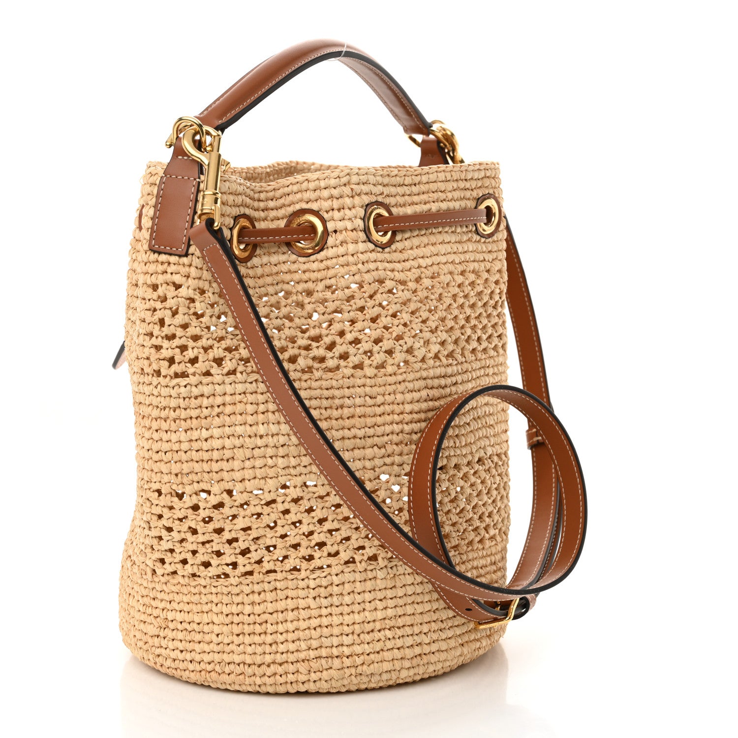 Celine Raffia Woven Clara Drawstring Bucket Bag Natural Tan 3 of 9