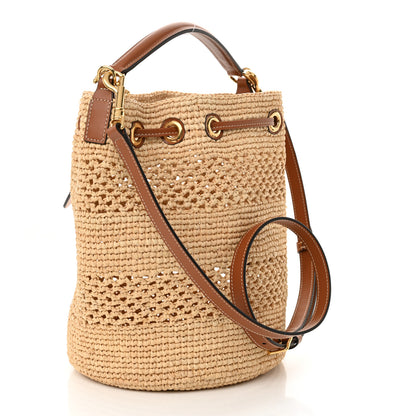 Celine Raffia Woven Clara Drawstring Bucket Bag Natural Tan 3 of 9