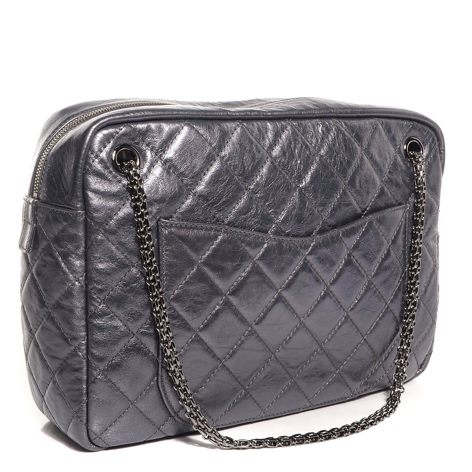 Chanel Metallic Aged Calfskin Quilted Large Reissue Camera Case Silver 3 of 5