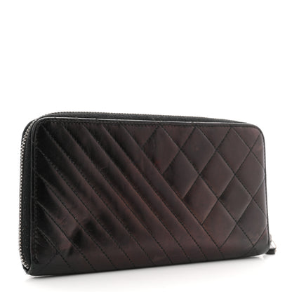 Chanel Glazed Calfskin Quilted Small Coco Boy Zip Around Wallet Black 3 of 8
