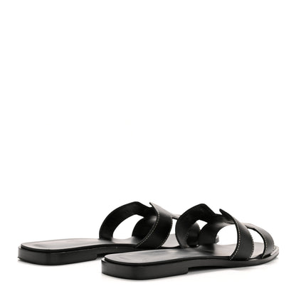 Hermes Box Calfskin Oran Sandals 38.5 Black 5 of 10