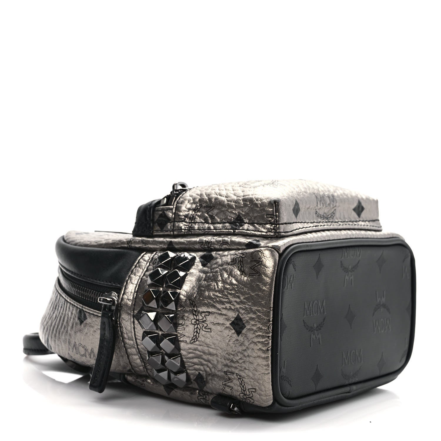 MCM Metallic Visetos Studded X-Mini Bebe Boo Backpack Silver 4 of 9