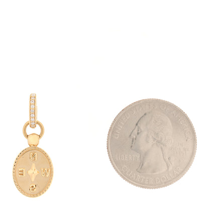 Foundrae 18K Yellow Gold Diamond Internal Compass Miniature Crest Pave Oval Push Gate Charm 2 of 4