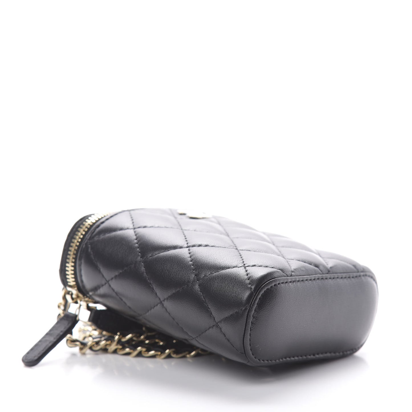 Lambskin Quilted Small Vertical Coco Beauty Vanity Case With Chain Black
