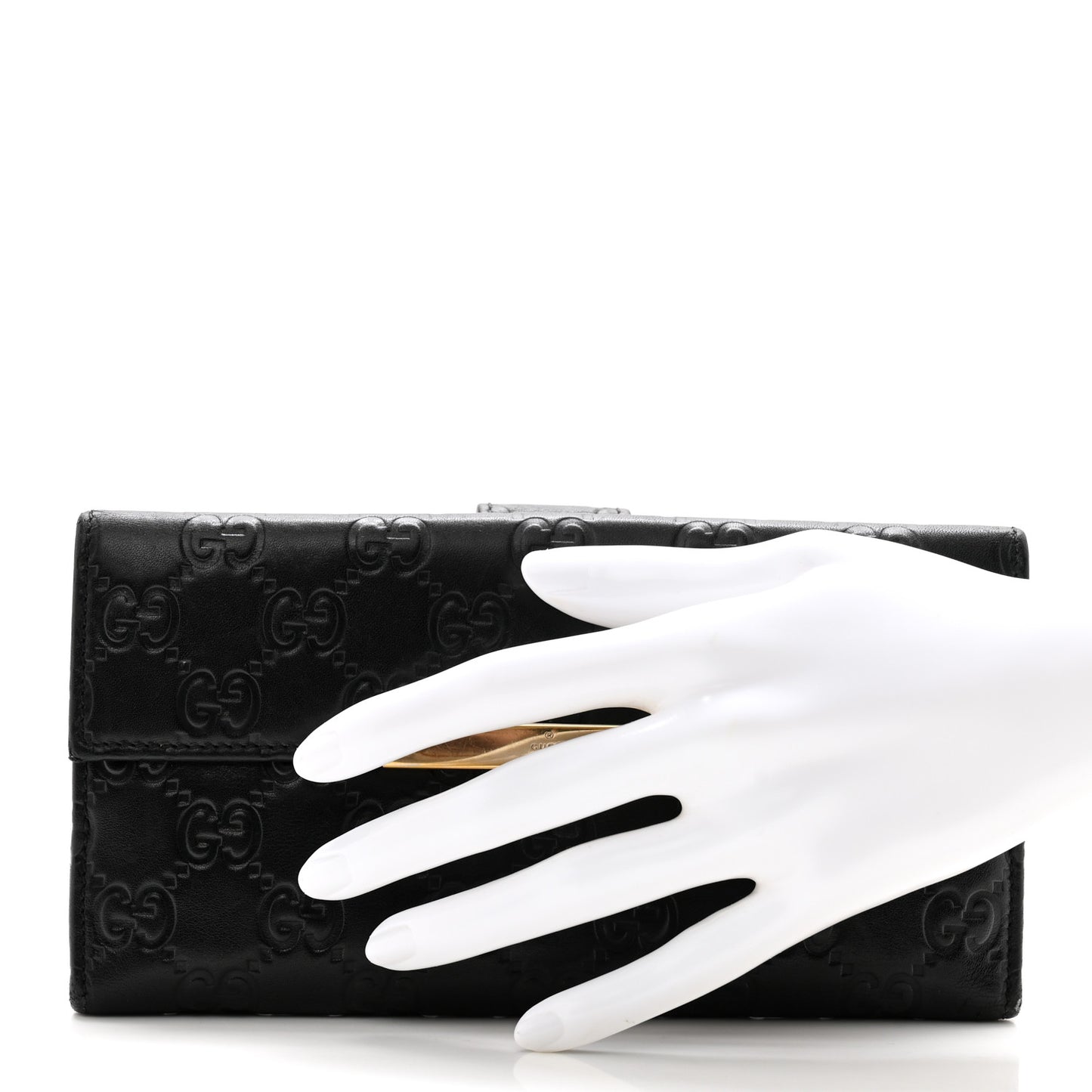 Guccissima Margaux Calfskin Metal Bar Continental Flap Wallet Black