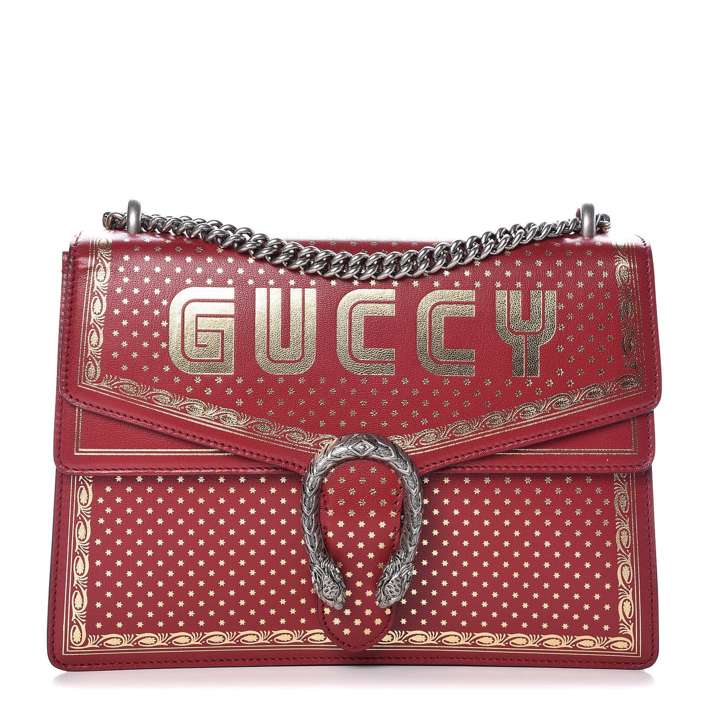 X SEGA Calfskin GUCCY Stars Medium Dionysus Shoulder Bag Red