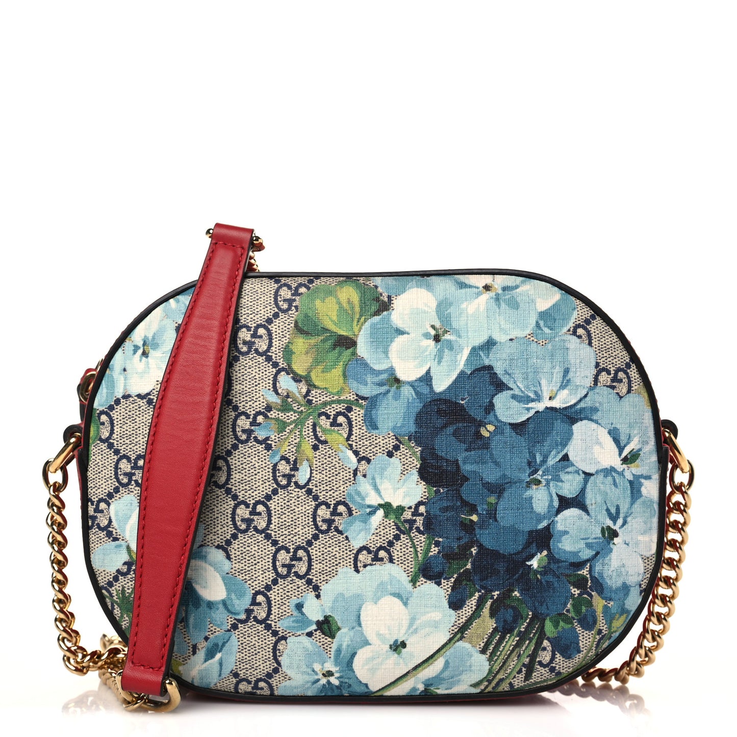 GG Supreme Monogram Blooms Mini Chain Shoulder Bag Beige Blue Navy Hibiscus Red