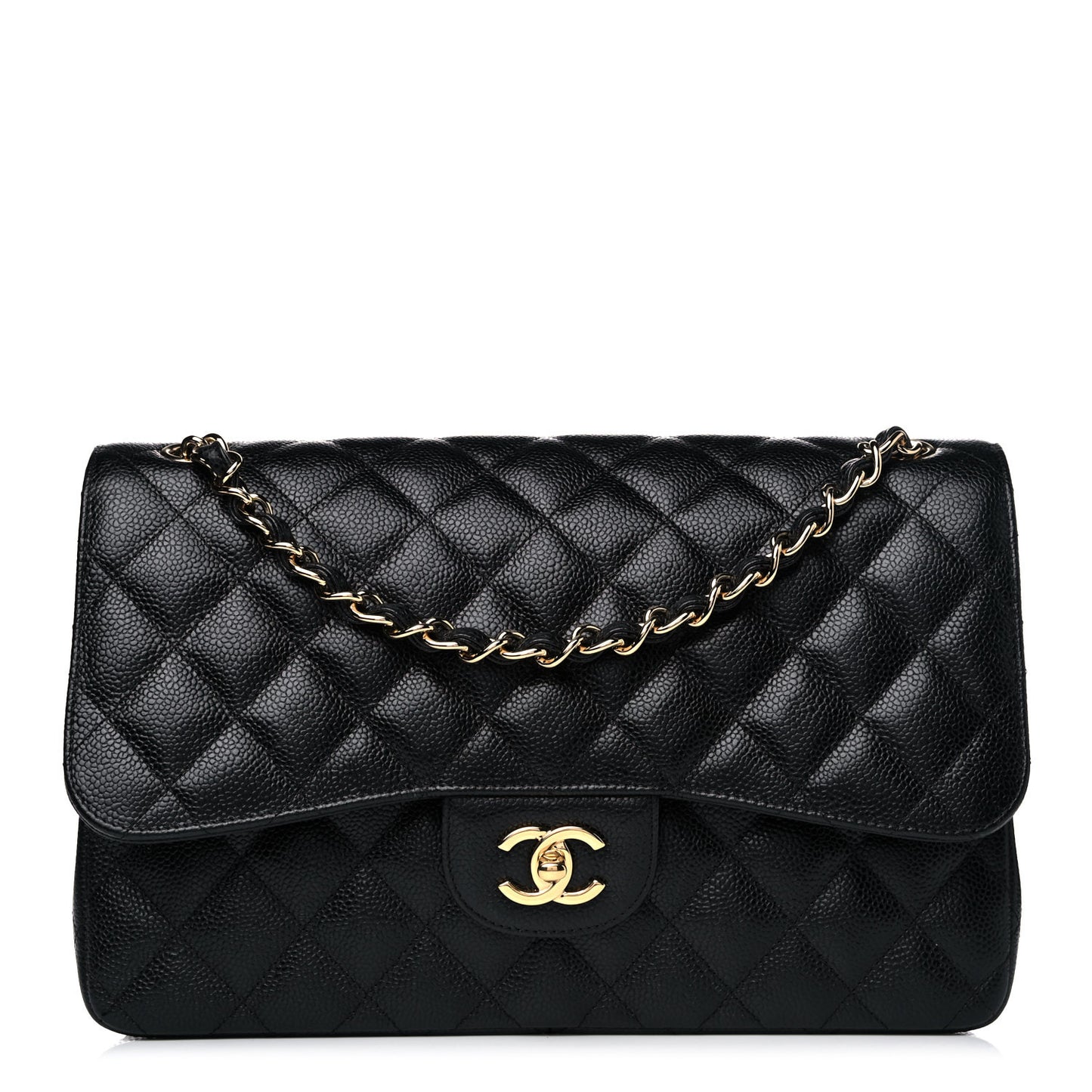Caviar Quilted Jumbo Double Flap Black