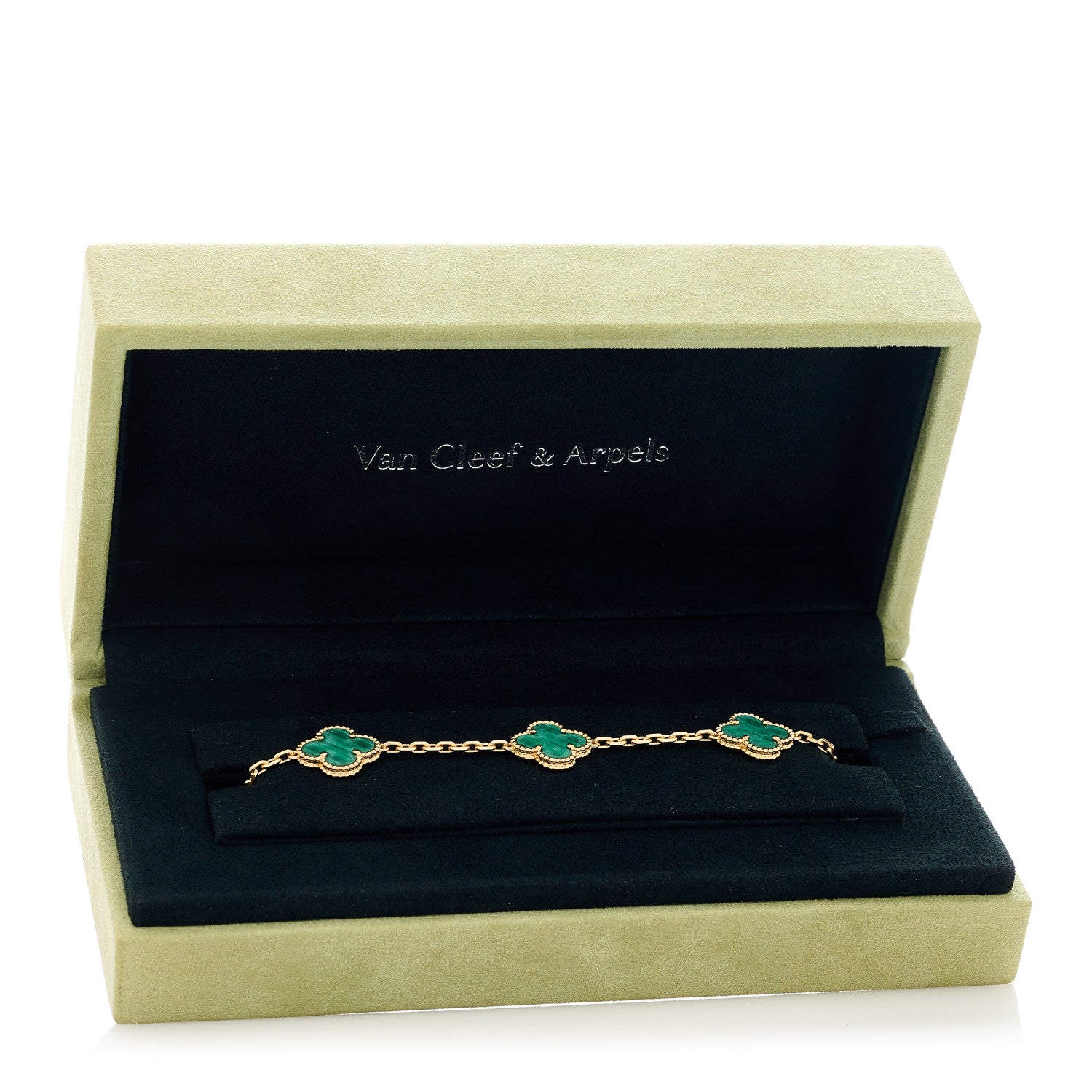 Van Cleef & Arpels 18K Yellow Gold Malachite 5 Motifs Vintage Alhambra Bracelet 5 of 10