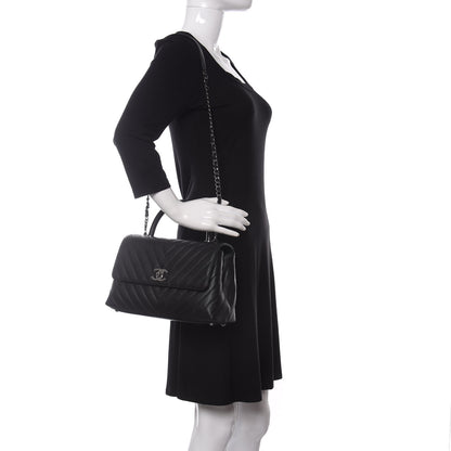 Chanel Caviar Chevron Quilted Small Coco Handle Flap Black 2 of 11