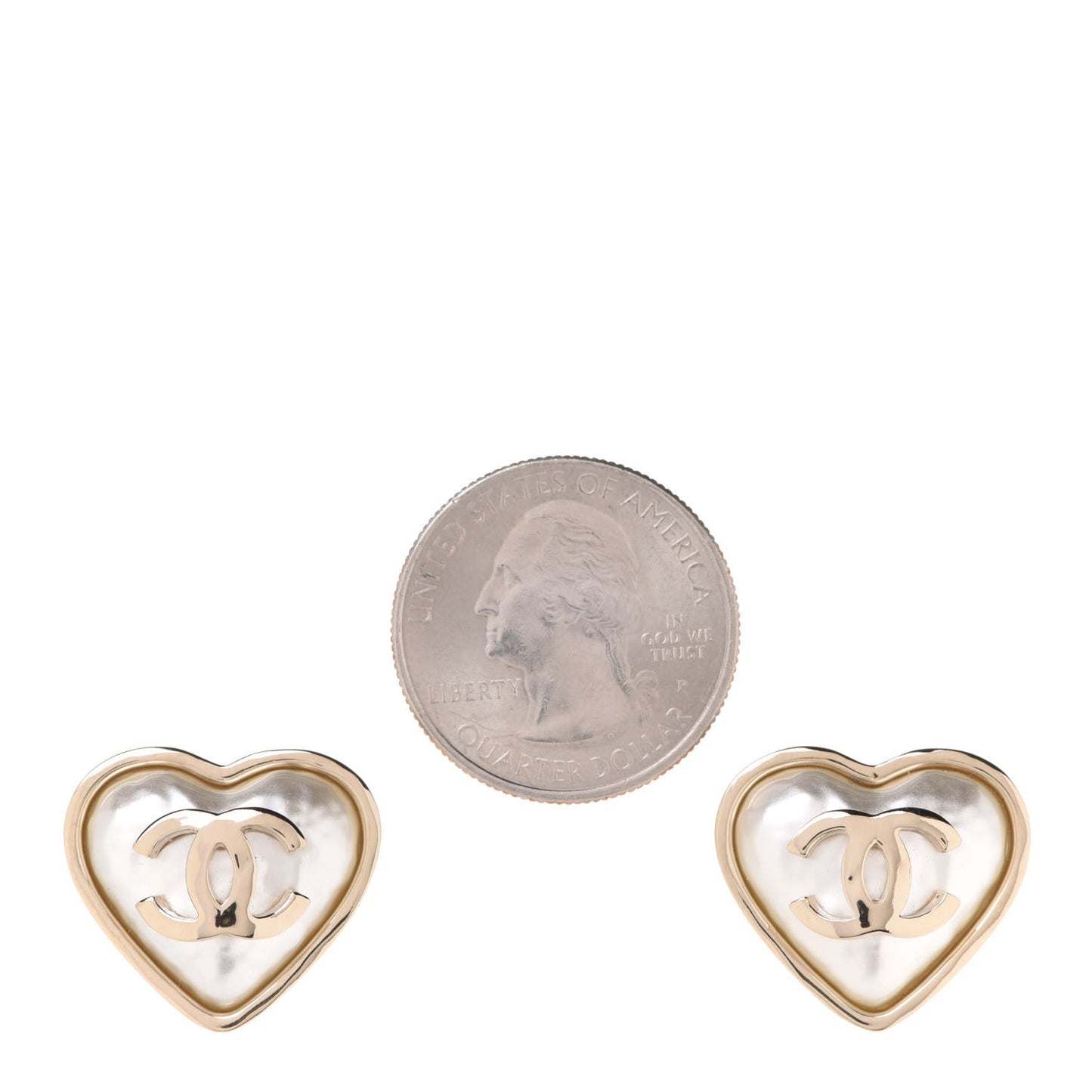 Pearl CC Heart Earrings Gold