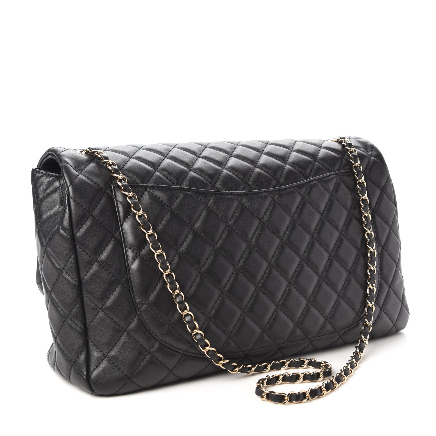 Metallized Calfskin Quilted Small XXL Travel Flap Bag Black
