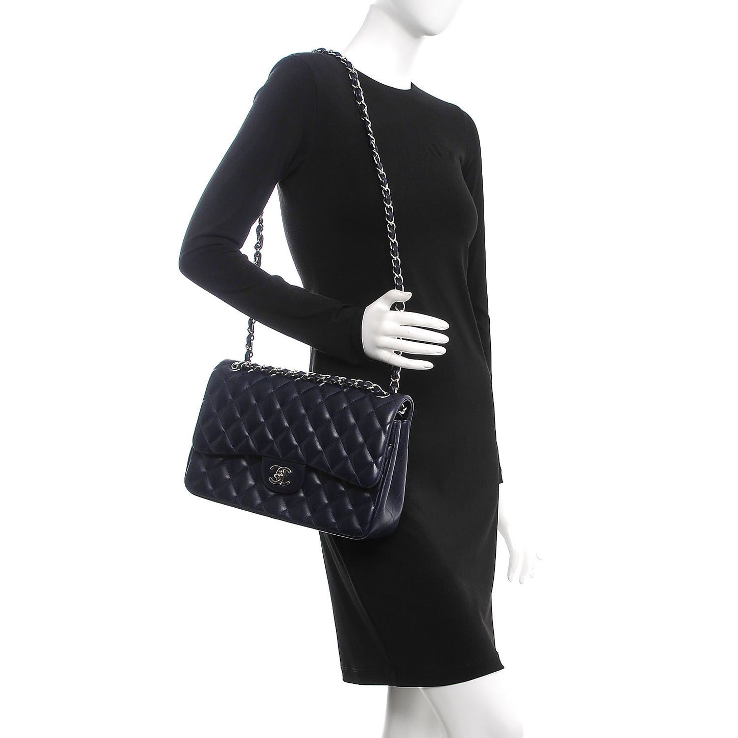 Lambskin Quilted Jumbo Double Flap Dark Navy