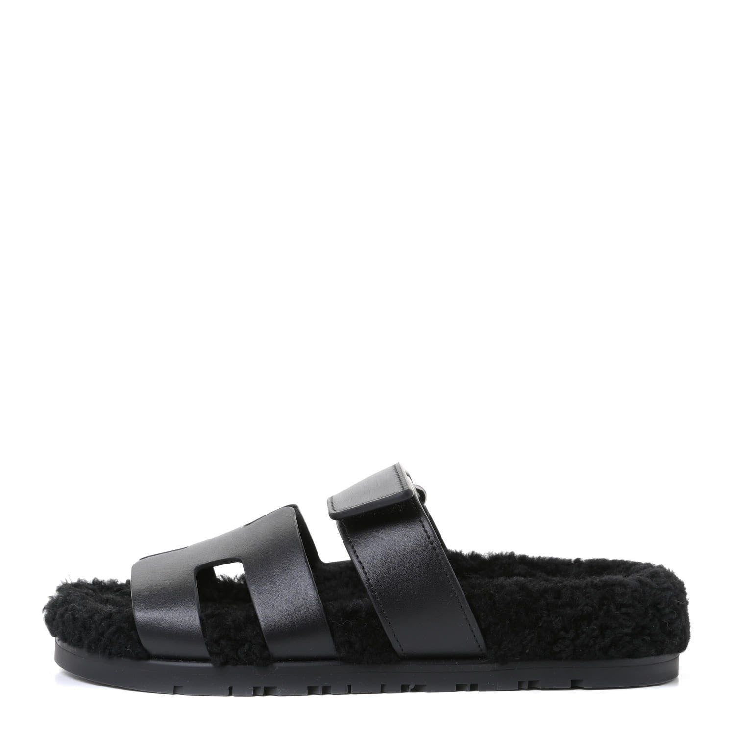 Hermes Calfskin Woolskin Womens Chypre Sandals 35 Black 1 of 4