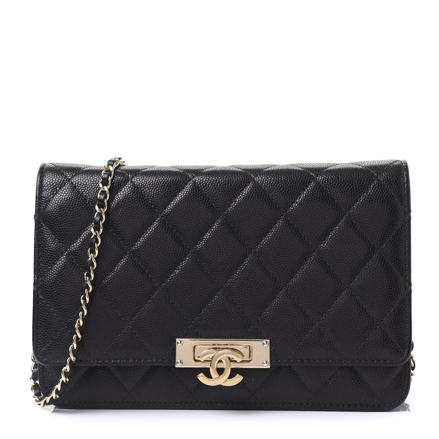 Caviar Quilted Golden Class Wallet On Chain WOC Black