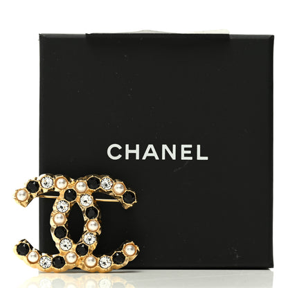 Chanel Pearl Crystal CC Brooch Black Gold 5 of 5