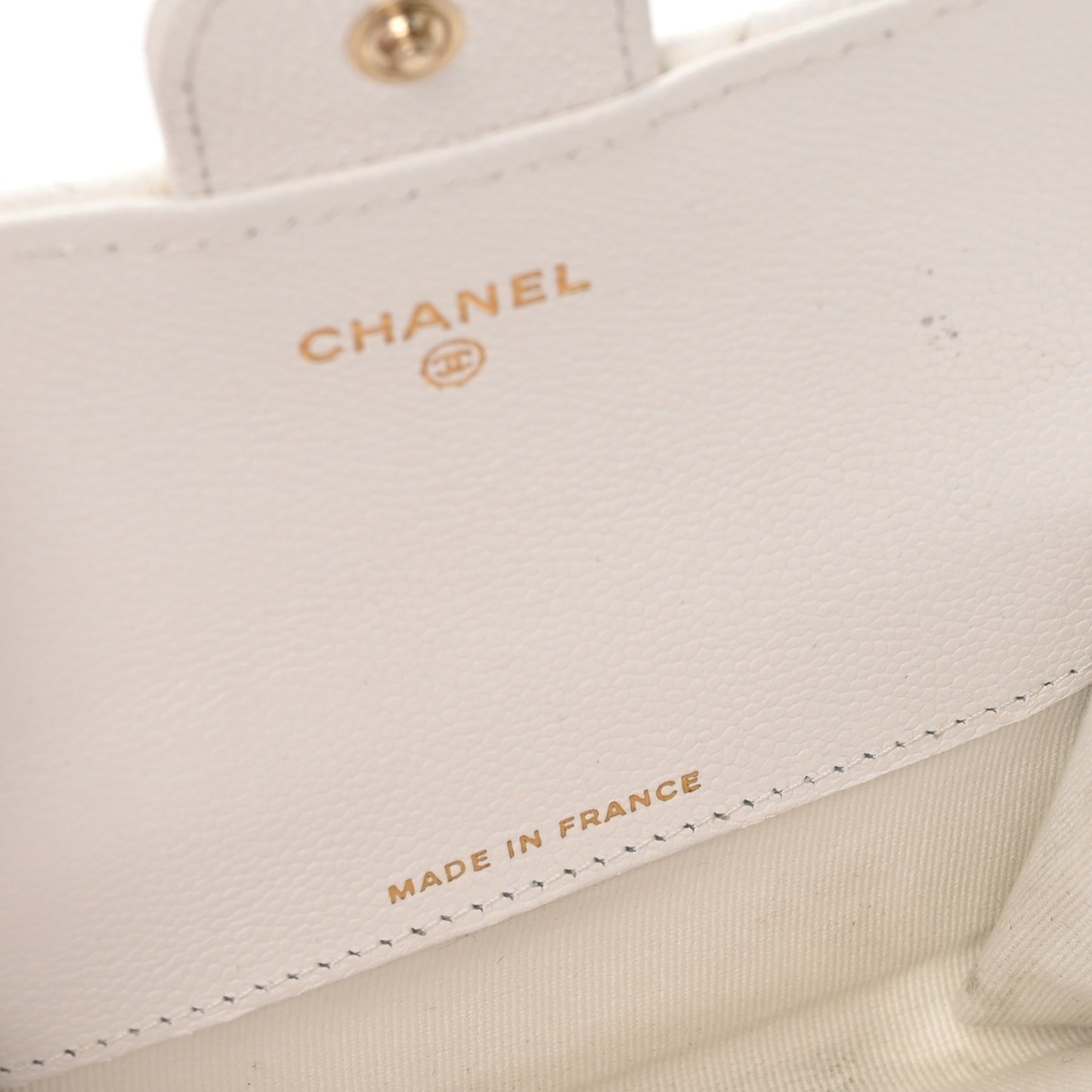 Caviar Quilted Flap Card Holder Wallet White