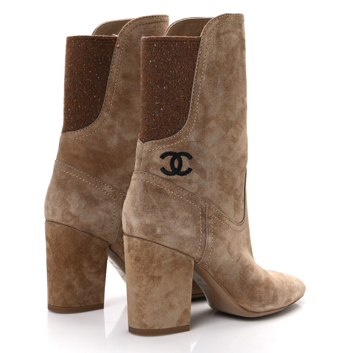 Suede Calfskin Fabric Short Boots 36 Brown