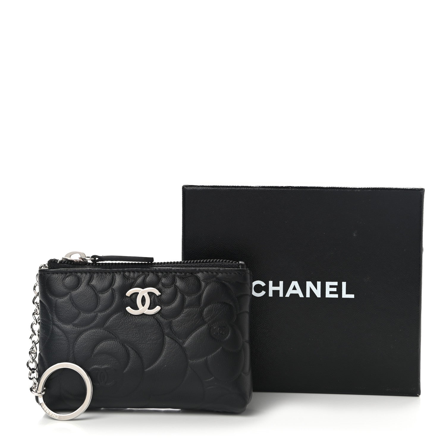 Chanel Lambskin Camellia Embossed Key Holder Case Black 8 of 8