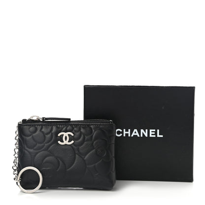Chanel Lambskin Camellia Embossed Key Holder Case Black 8 of 8