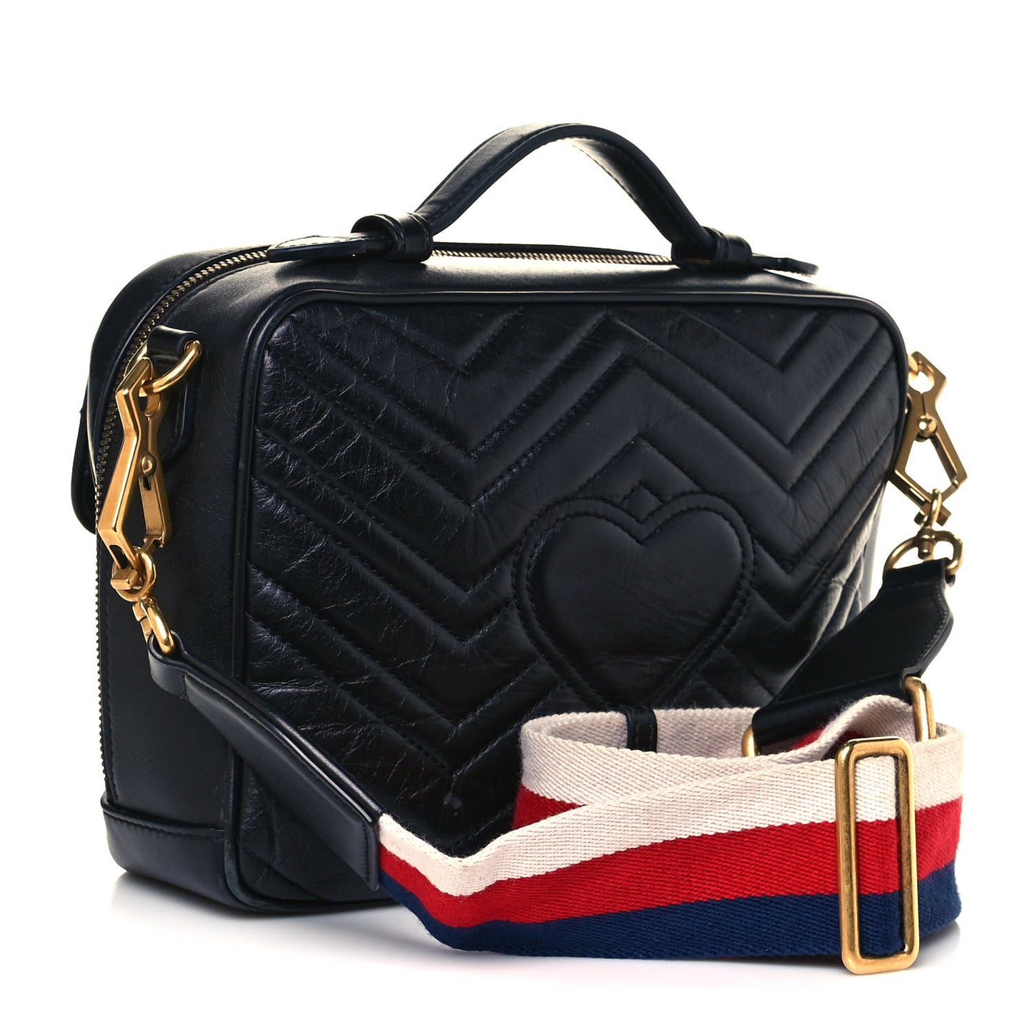 Calfskin Matelasse Sylvie Web Small GG Marmont Top Handle Shoulder Bag Black