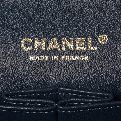 Chanel Metallic Caviar Quilted Medium Double Flap Dark Blue 6 of 9
