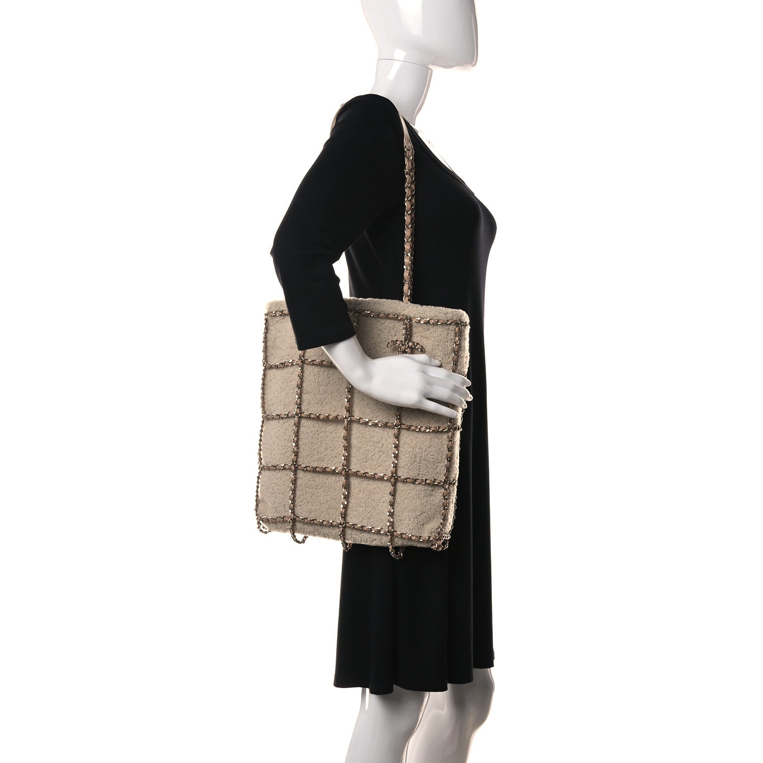 Chanel Shearling Small Shopping Chain Bag Beige 2 of 11