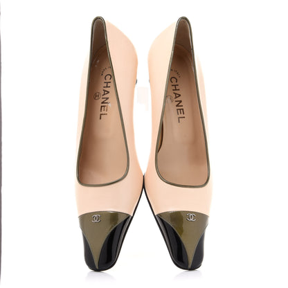 Chanel Lambskin Patent CC Pumps 39 Beige Black Green 7 of 11
