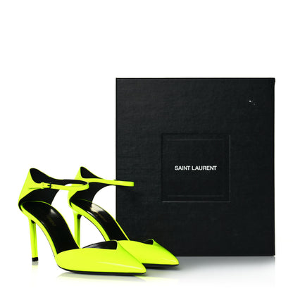 Saint Laurent Patent Anja 85 Ankle Strap Pointed Pumps 38.5 Fluo Yellow 8 of 8