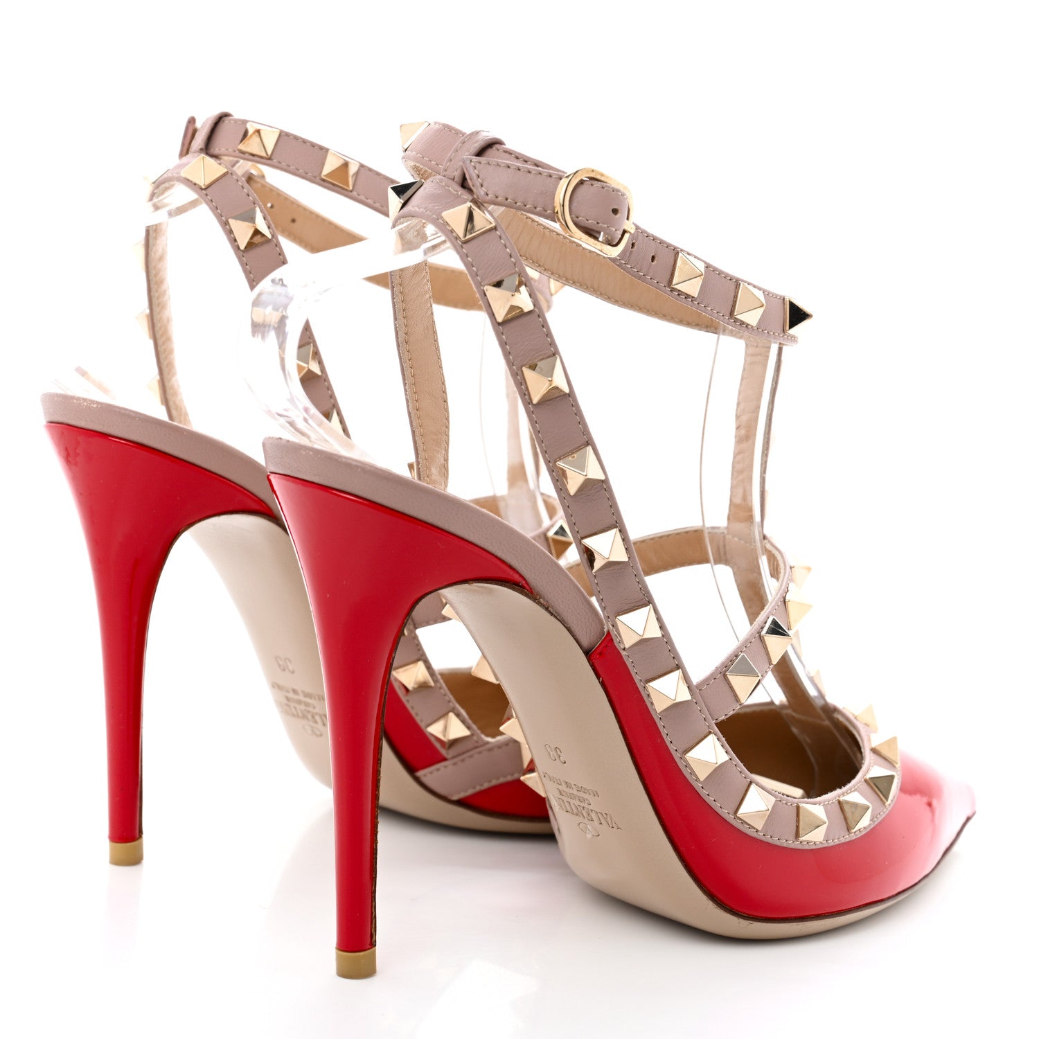 Valentino Garavani Patent Nappa Rockstud Ankle Strap 100mm Pumps 38 Rosso Valentino Poudre 4 of 11