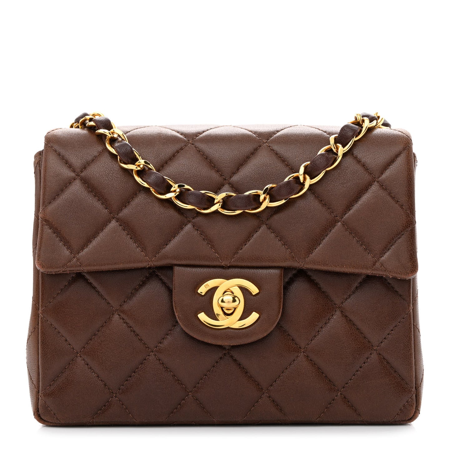 Lambskin Quilted Mini Square Flap Dark Brown